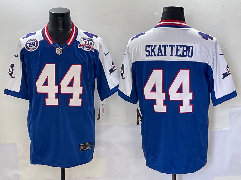 Men 2025 New York Giants 44 Skattebo Blue Throwback Three generations Nike Limited NFL Jersey style 20